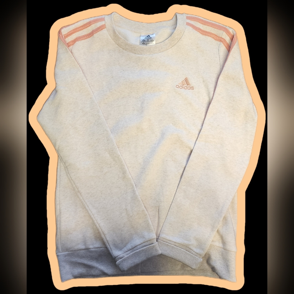 adidas Beige Sweatshirt with Pink Shoulder Stripes